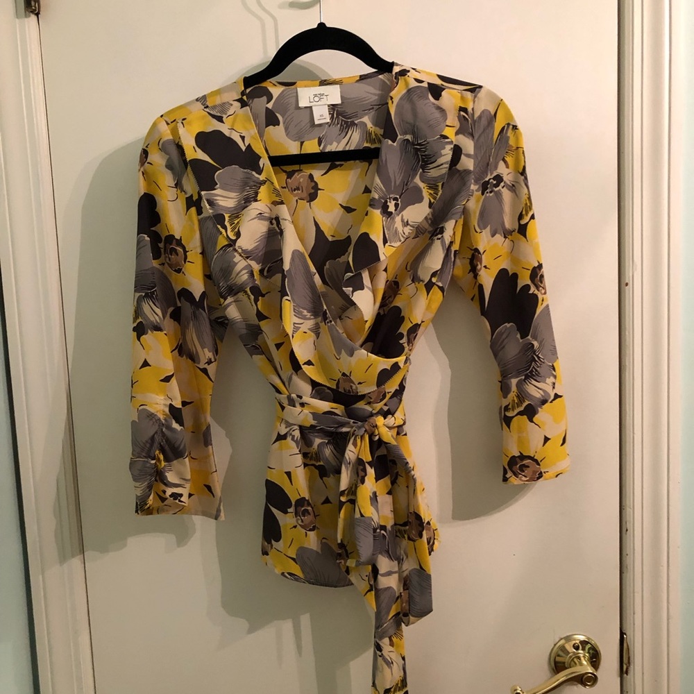 Loft XS Ruffled Wrap Blouse with Side Tie